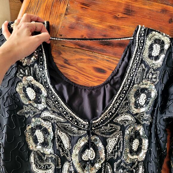 Vtg Lawrence Kazar Beaded Silk Dress Sz M - Picture 9 of 9